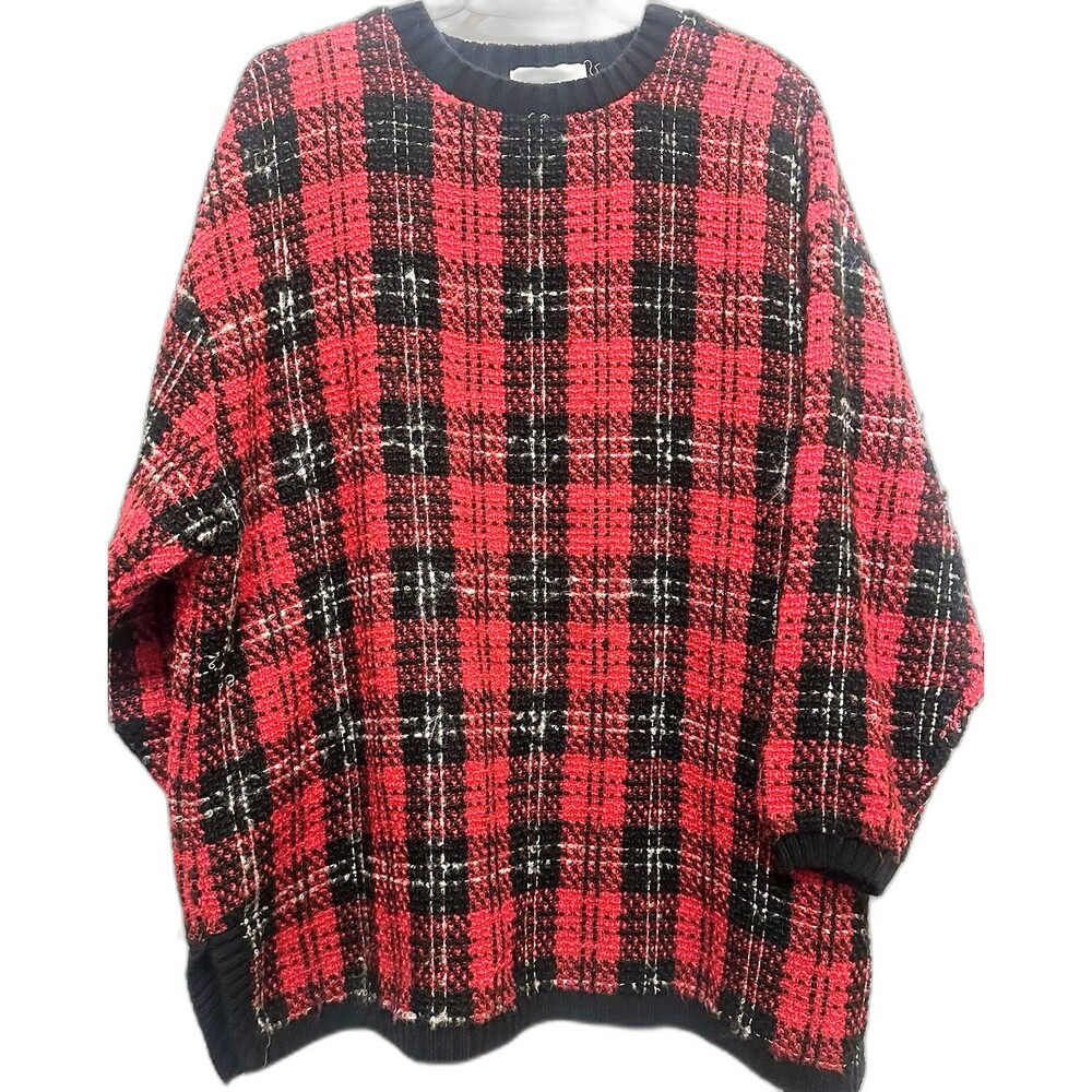 Vintage JK America Red Black Plaid Oversized Sweater 18/20 Made in USA Cozy Bold